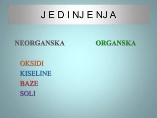 J E D I NJ E NJ A

OKSIDI
KISELINE
BAZE
SOLI

 