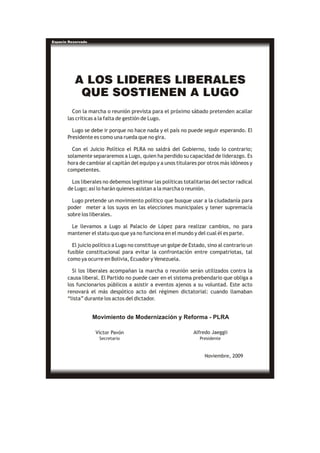A los líderes liberales que respaldan a Lugo