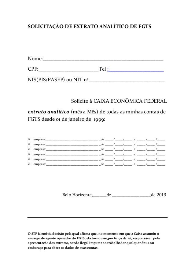 Solicitação de extrato analítico de fgts