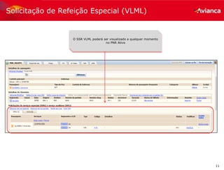 11
Solicitação de Refeição Especial (VLML)
O SSR VLML poderá ser visualizado a qualquer momento
no PNR Ativo
 