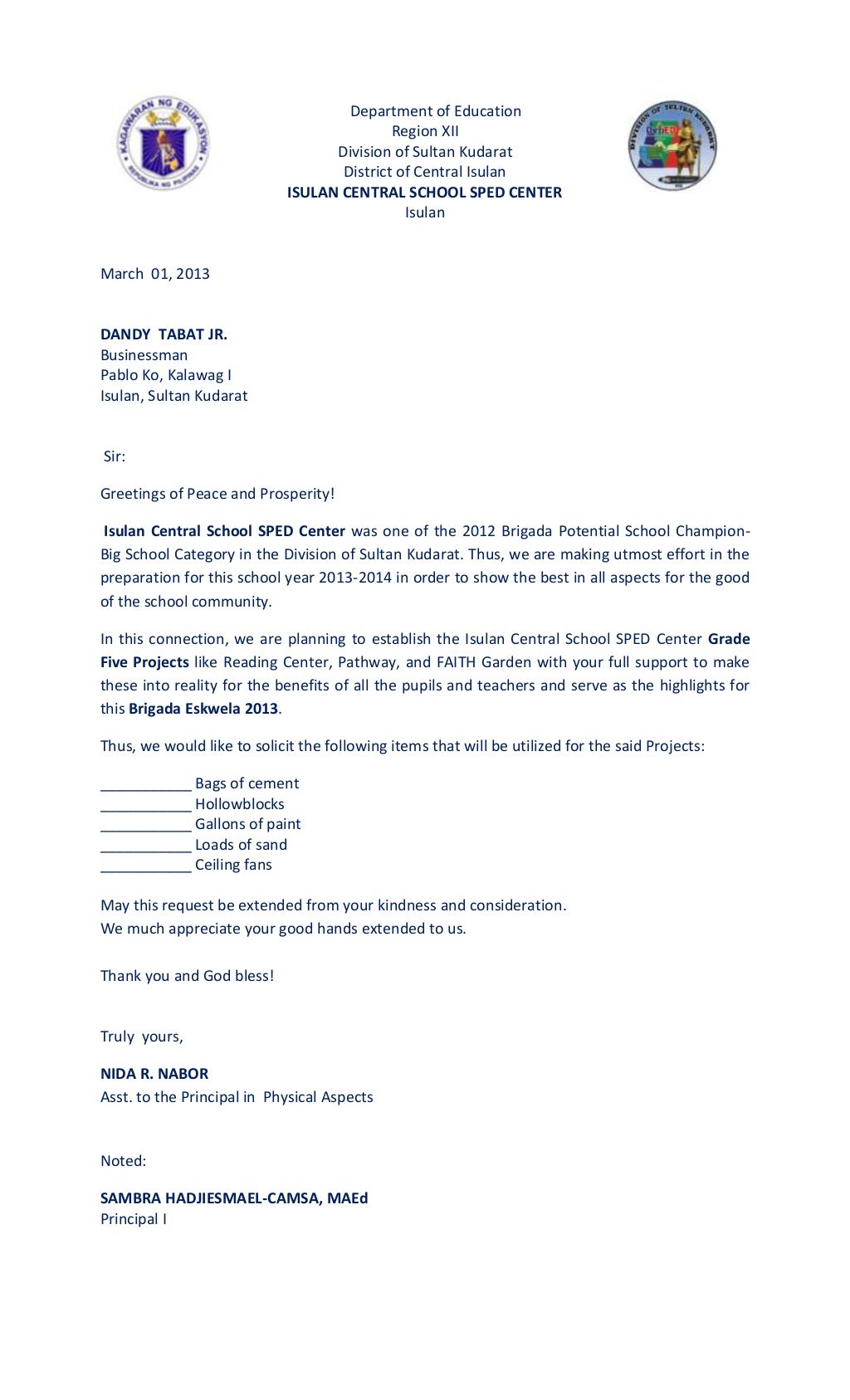 Solicitation letters