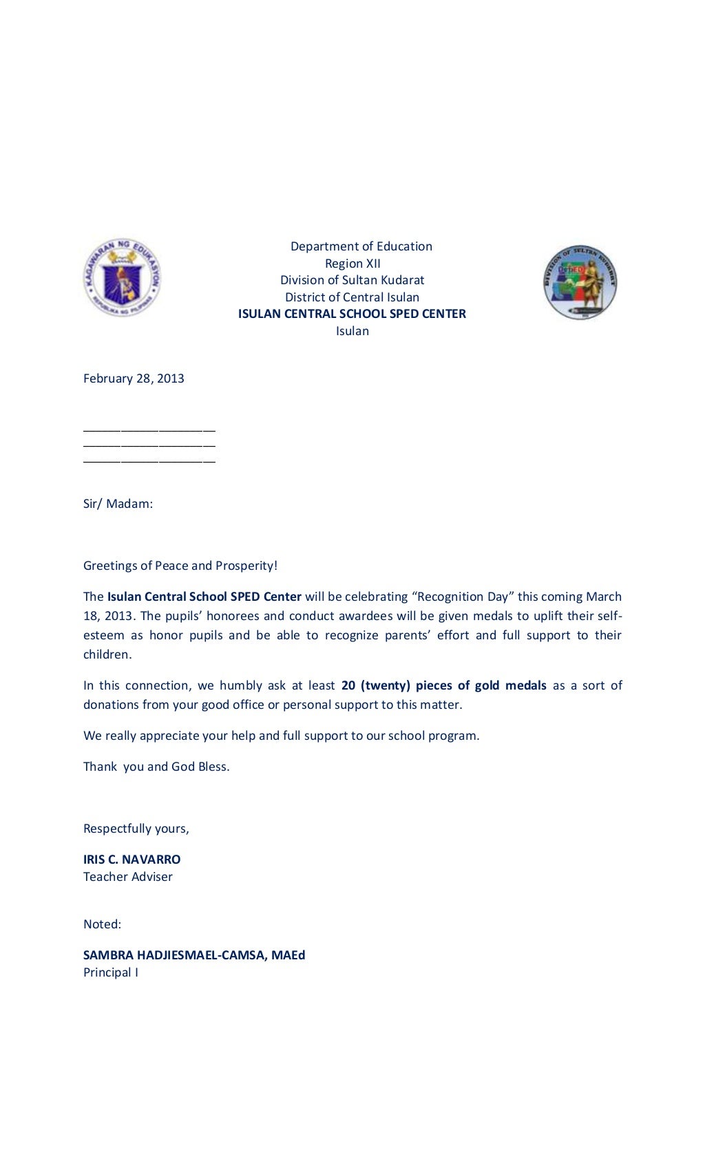 Solicitation letters Solicitation letters