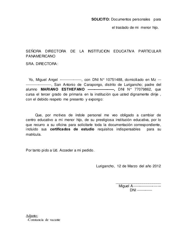 Solicitud Traslado De Colegio