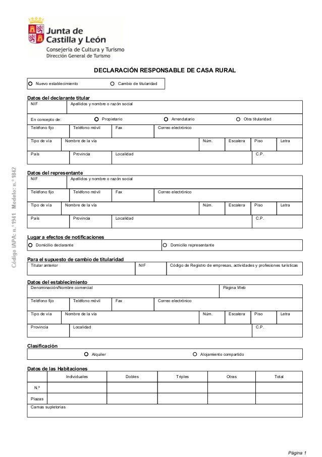 Solicitud 'casa rural' declaración responsable
