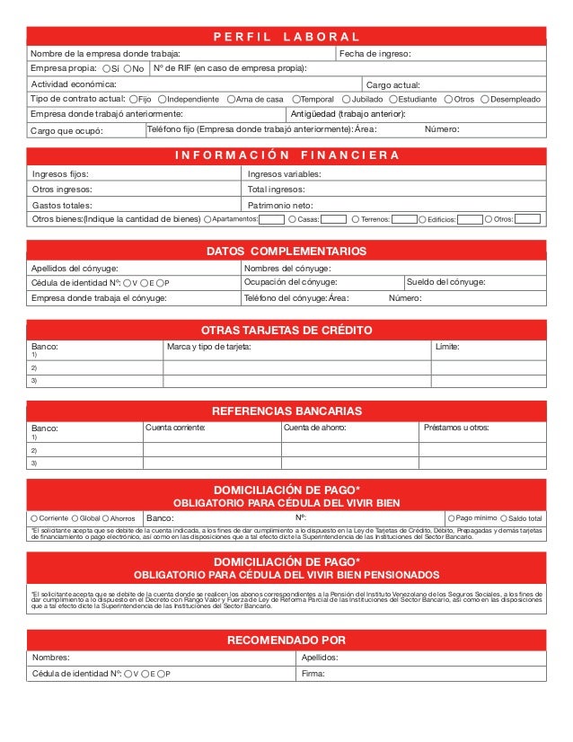 Descargar Planilla De Solicitud De Credito Del Banco Bicentenario