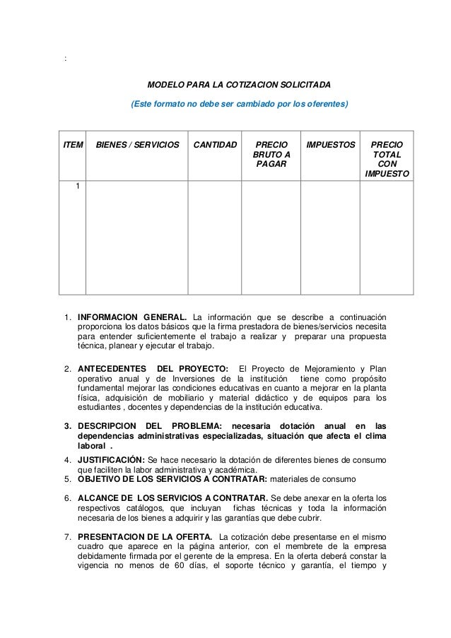 formato para cotizacion de servicios