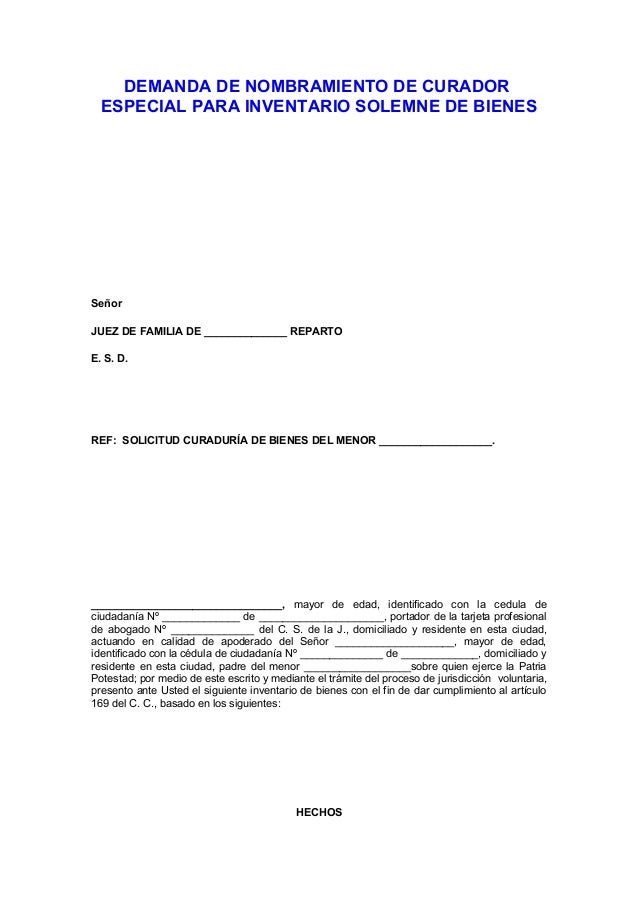 Solicitud curaduría de bienes del menor