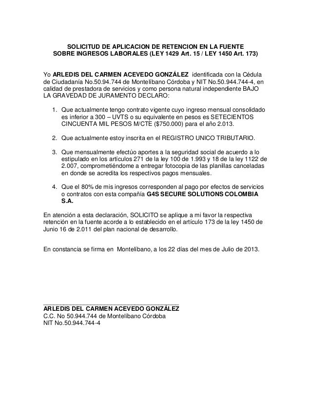 Carta Modelo De Retencion