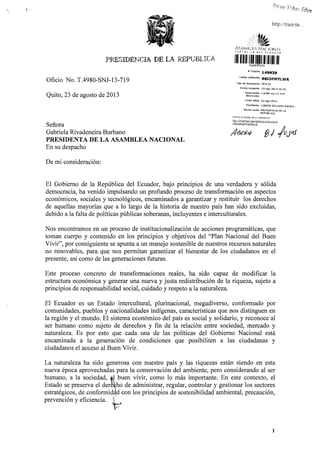 Presidente Correa solicita a la Asamblea declarar de interés nacional la explotación del ITT