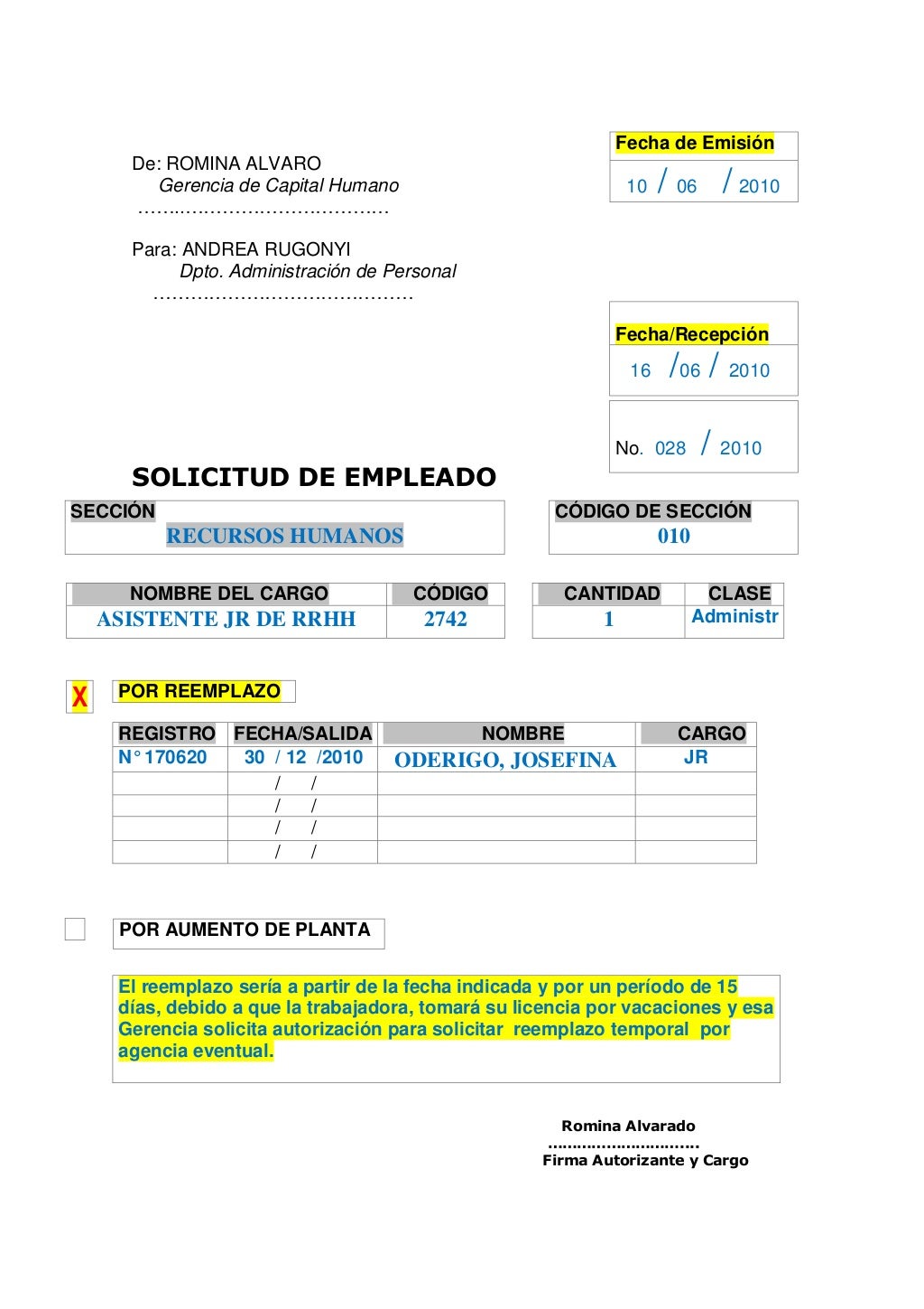 Solicitud de empleado