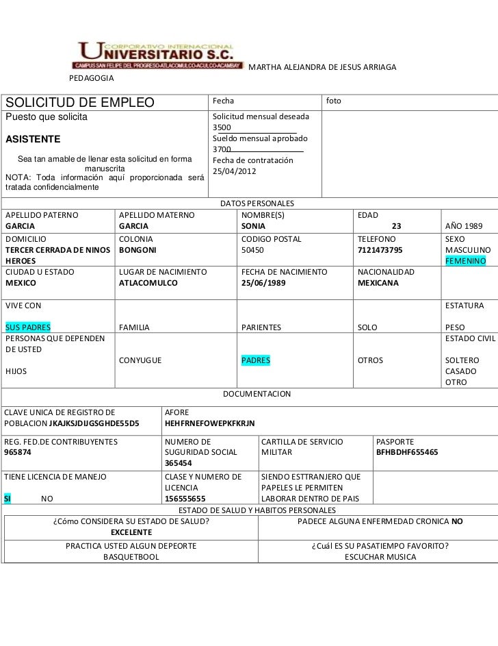 Solicitud de empleo curriculum