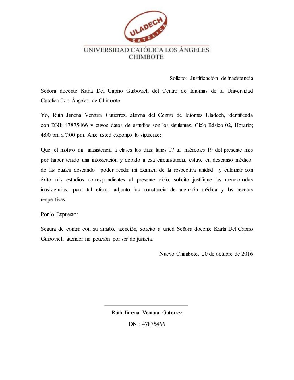 Solicitud de inasistencia