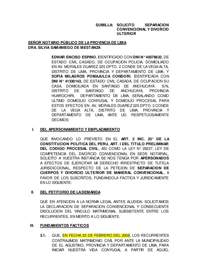 Solicitud de separacion convencional y divorcio ulterior