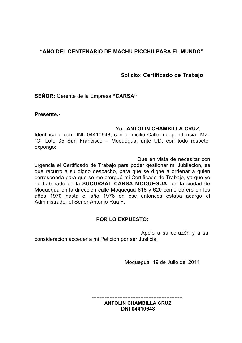 Solicitud de trabajo