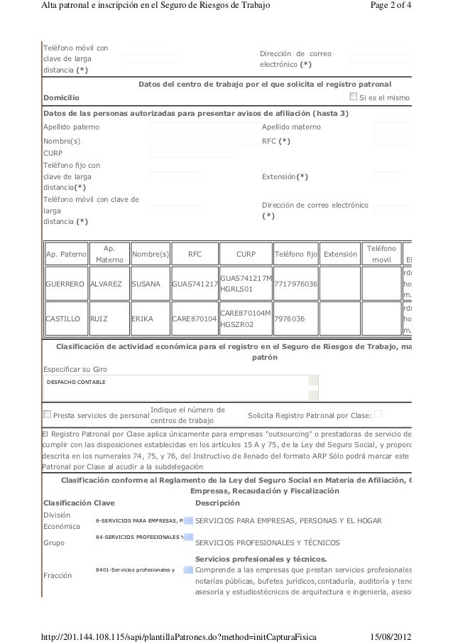 Registro Patronal Ante El Imss Ejemplo Ejemplo Sencillo