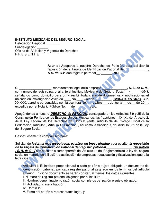 Reposición Tarjeta Patronal IMSS (Machote) Formulario