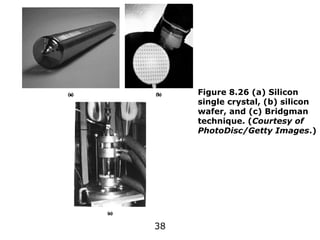 38
Figure 8.26 (a) Silicon
single crystal, (b) silicon
wafer, and (c) Bridgman
technique. (Courtesy of
PhotoDisc/Getty Images.)
 