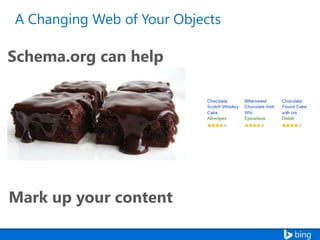 A Changing Web of Your Objects

Schema.org can help

Mark up your content

 