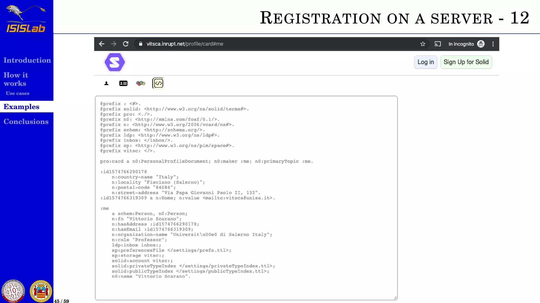 Introduction
How it
works
Use cases
Examples
Conclusions
45 / 59
REGISTRATION ON A SERVER - 12
 