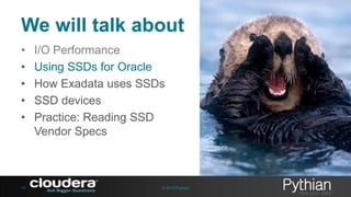We will talk about
•
•
•
•
•

18

I/O Performance
Using SSDs for Oracle
How Exadata uses SSDs
SSD devices
Practice: Reading SSD
Vendor Specs

© 2013 Pythian

 