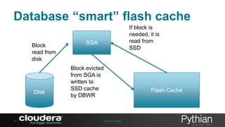 Database “smart” flash cache
Block
read from
disk

Disk

26

If block is
needed, it is
read from
SSD

SGA

Block evicted
from SGA is
written to
SSD cache
by DBWR

Flash Cache

© 2013 Pythian

 