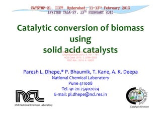 Catalytic Conversion of Biomass using Solid Acid Catalysts | PDF