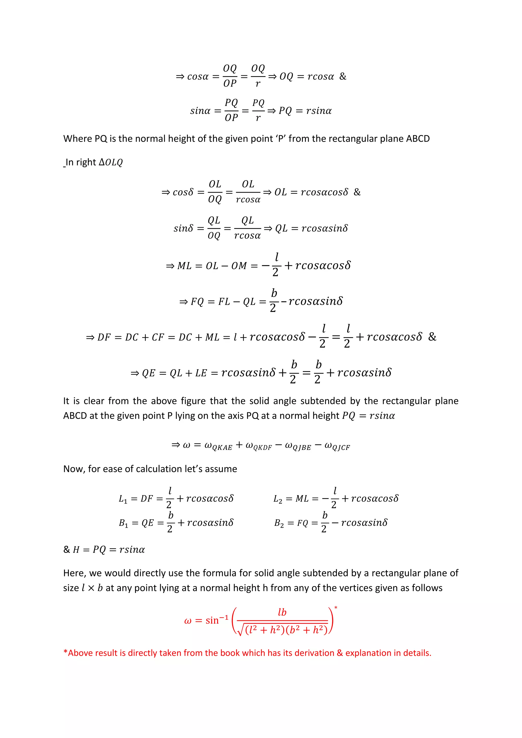 Solid angle subtended by a rectangular plane at any point in the space ...