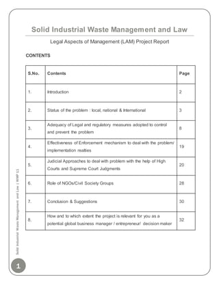 Solid industrial waste management & law - MBA project report | DOCX