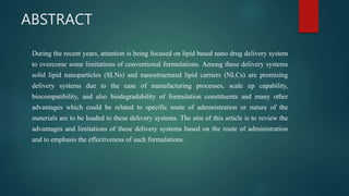 Solid lipid nanoparticles ppt | PPTX