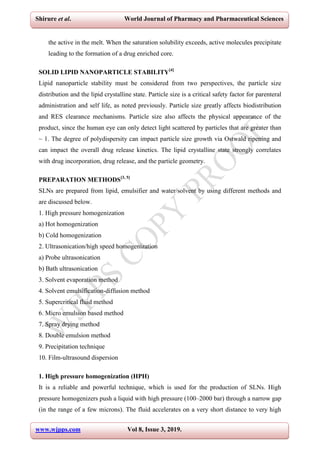 Solid lipid nanoparticles review published | PDF