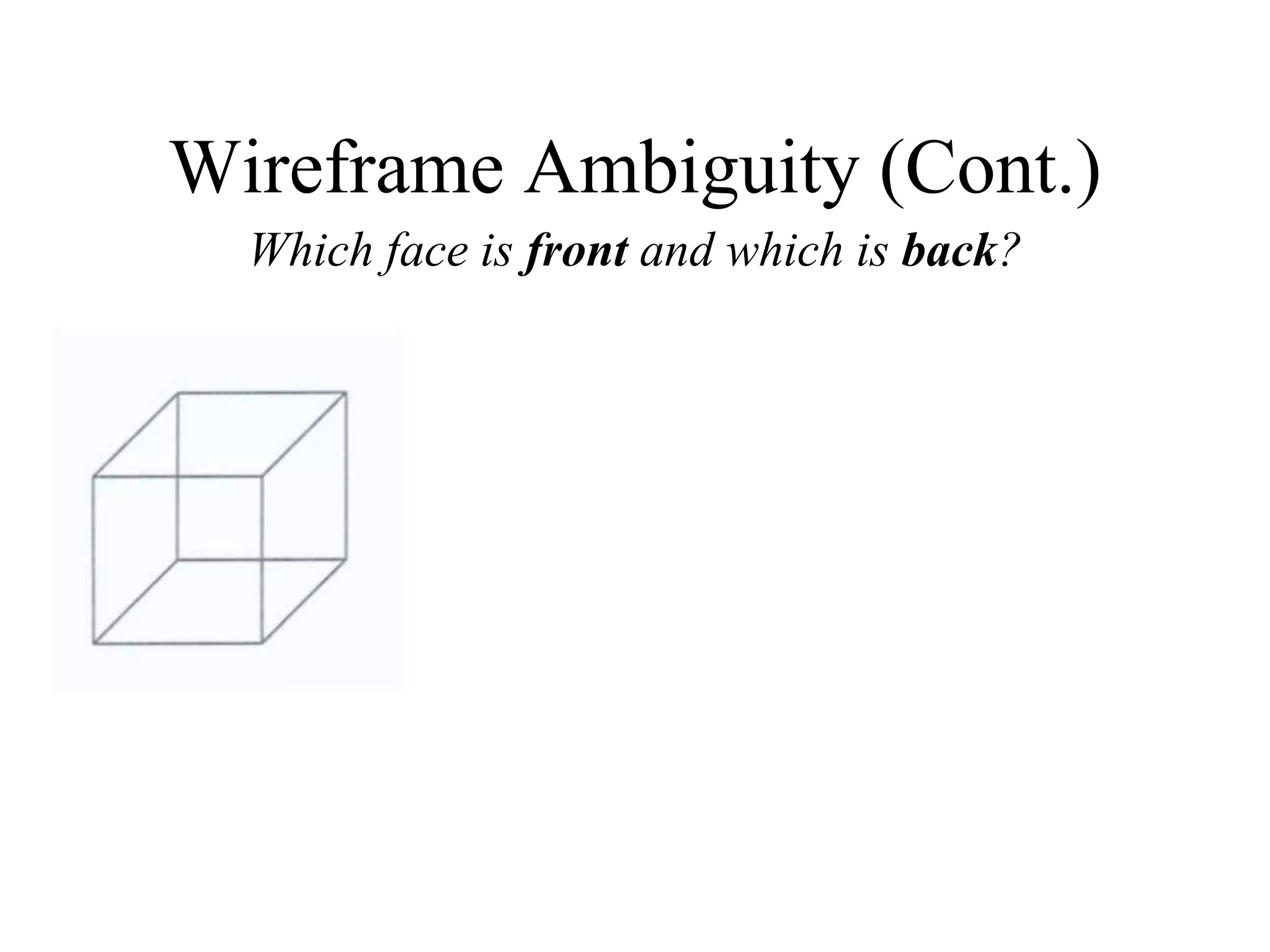 Wireframe Ambiguity (Cont.)
Which face is front and which is back?
 