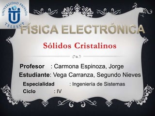 Profesor : Carmona Espinoza, Jorge
Estudiante: Vega Carranza, Segundo Nieves
Especialidad : Ingeniería de Sistemas
Ciclo : IV
 