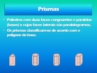 Classificação de prismas e pirâmides;
