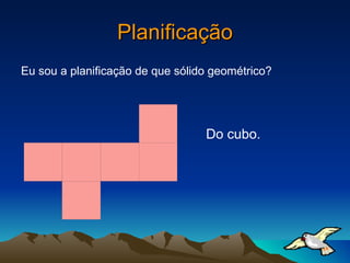 Planificação Eu sou a planificação de que sólido geométrico? Do cubo. 