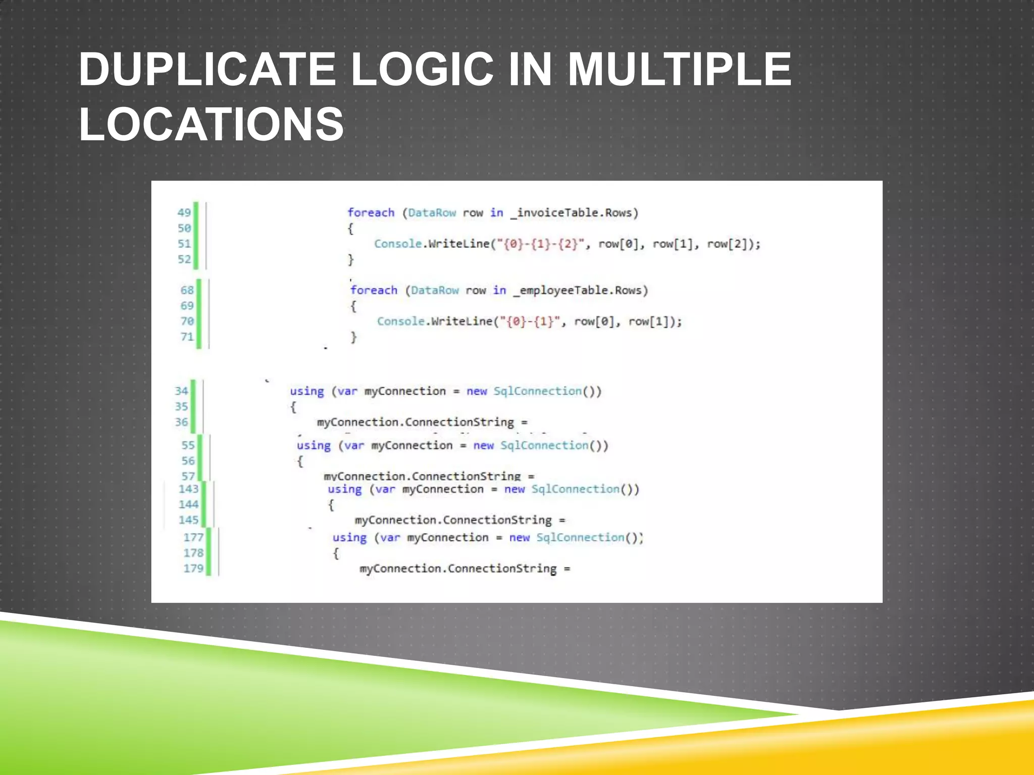 DUPLICATE LOGIC IN MULTIPLE
LOCATIONS
 