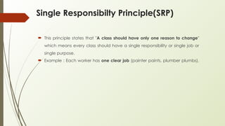 single responsibility principle (srp) in python:... SOLID Principle in software design example | PPTX