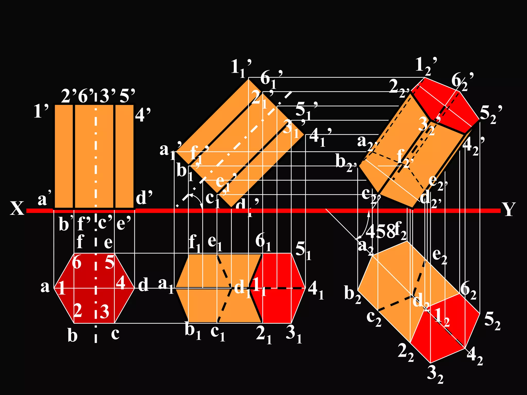 11’                                12’
                                  6 1’                      22’           6 2’
     2’6’ 3’ 5’                  2 1’
  1’           4’                      51’                                       5 2’
                                      31’ 4 ’                      3 2’
                      a1’ f1’              1      a2’                      4 2’
                                                b2’          f2’
                        b1’
                              e1’                                   e2’
  a’               d’       c1’ d ’                   c2’          d2’
X                                 1                                                 Y
       b’ f’   c’ e’                        45 f2
        f       e        f1 e1   61 5     a2
        6       5                     1              e2
  a1              4 d a1       d111   41 b2             62
                                                  d2
         2     3                            c2       12     52
        b        c       b1 c1 21 31
                                                22       42
                                                   32
 