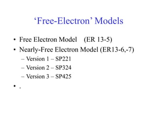 ‘Free-Electron’ Models
• Free Electron Model (ER 13-5)
• Nearly-Free Electron Model (ER13-6,-7)
– Version 1 – SP221
– Version 2 – SP324
– Version 3 – SP425
• .
 