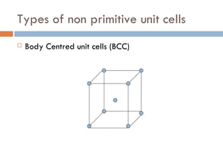 Types of non primitive unit cells Body Centred unit cells (BCC) 