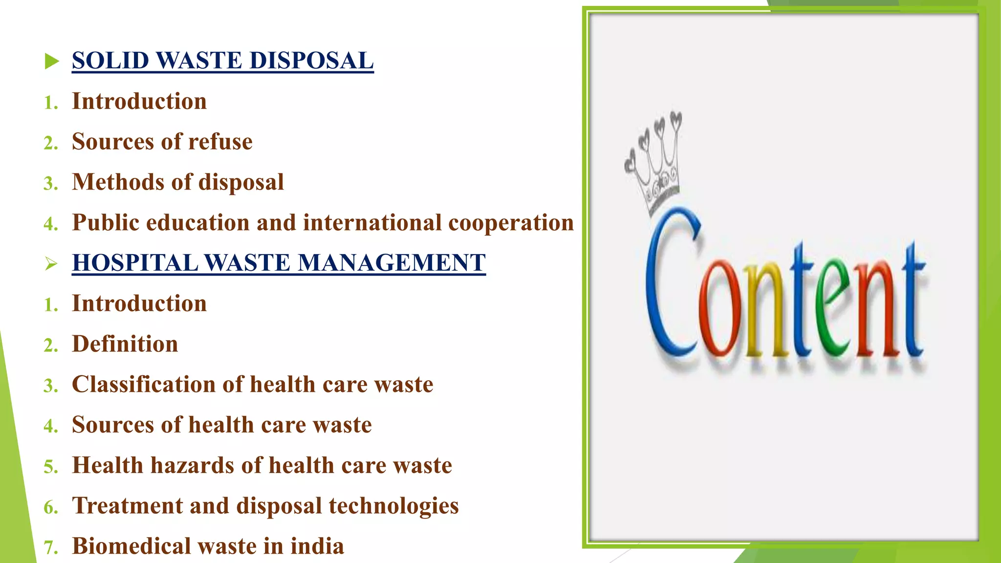 Solid waste disposal and hospital waste management | PPTX