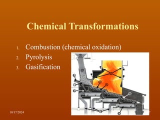 Chemical Transformations
1. Combustion (chemical oxidation)
2. Pyrolysis
3. Gasification
10/17/2024 37
SWM
 