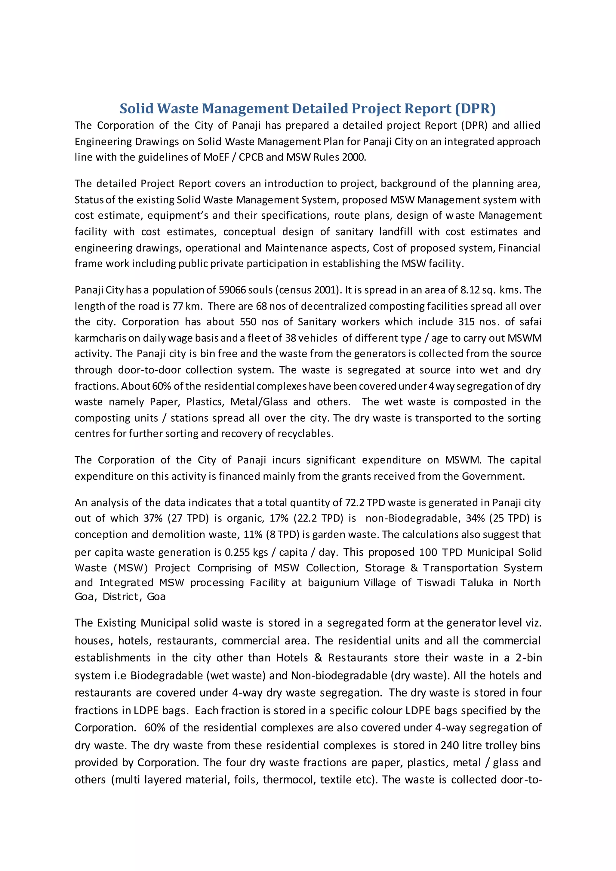 Solid waste management detailed project report | DOCX