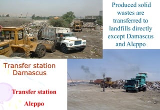 19
Transfer station
Damascus
Produced solid
wastes are
transferred to
landfills directly
except Damascus
and Aleppo
Transfer station
Aleppo
 