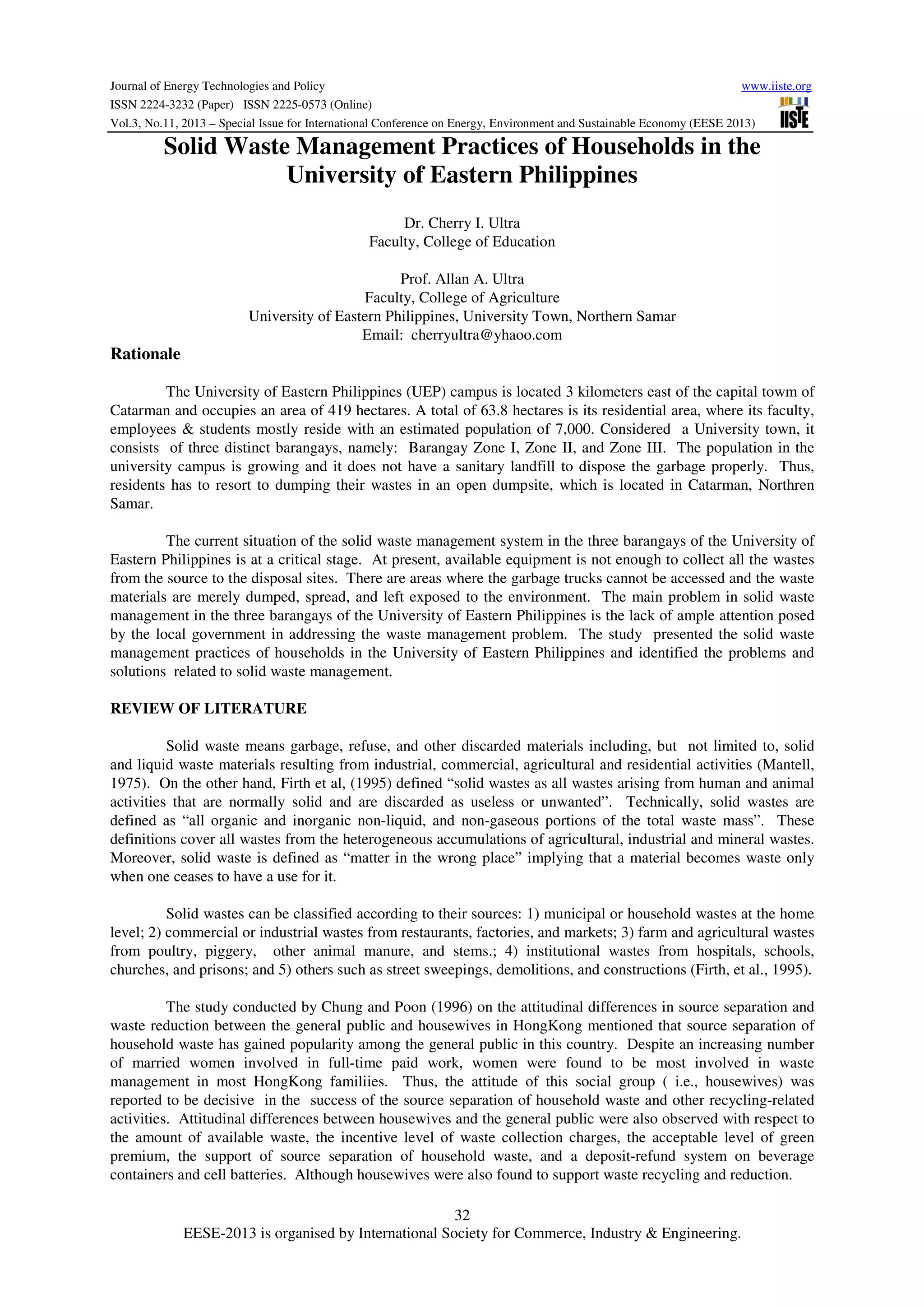 Solid waste management practices of households in the university of ...