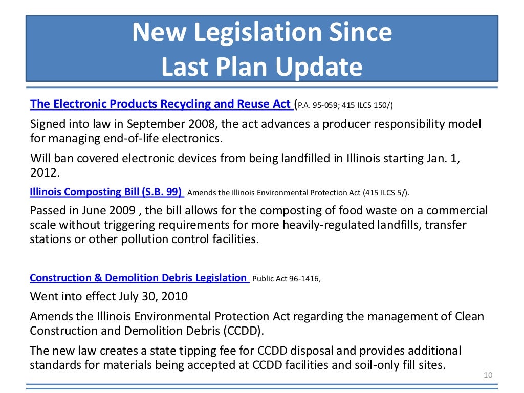 New Legislation Since Last Plan