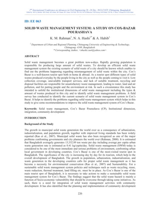 Solid Waste Management System: A Study on Cox-Bazar Pourashava | PDF