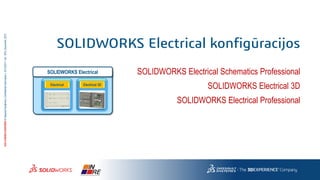 3DS.COM/SOLIDWORKS©DassaultSystèmes|ConfidentialInformation|10/12/2017|ref.:3DS_Document_2012
SOLIDWORKS Electrical konfigūracijos
SOLIDWORKS Electrical Schematics Professional
SOLIDWORKS Electrical 3D
SOLIDWORKS Electrical Professional
Electrical Electrical 3D
SOLIDWORKS Electrical
 
