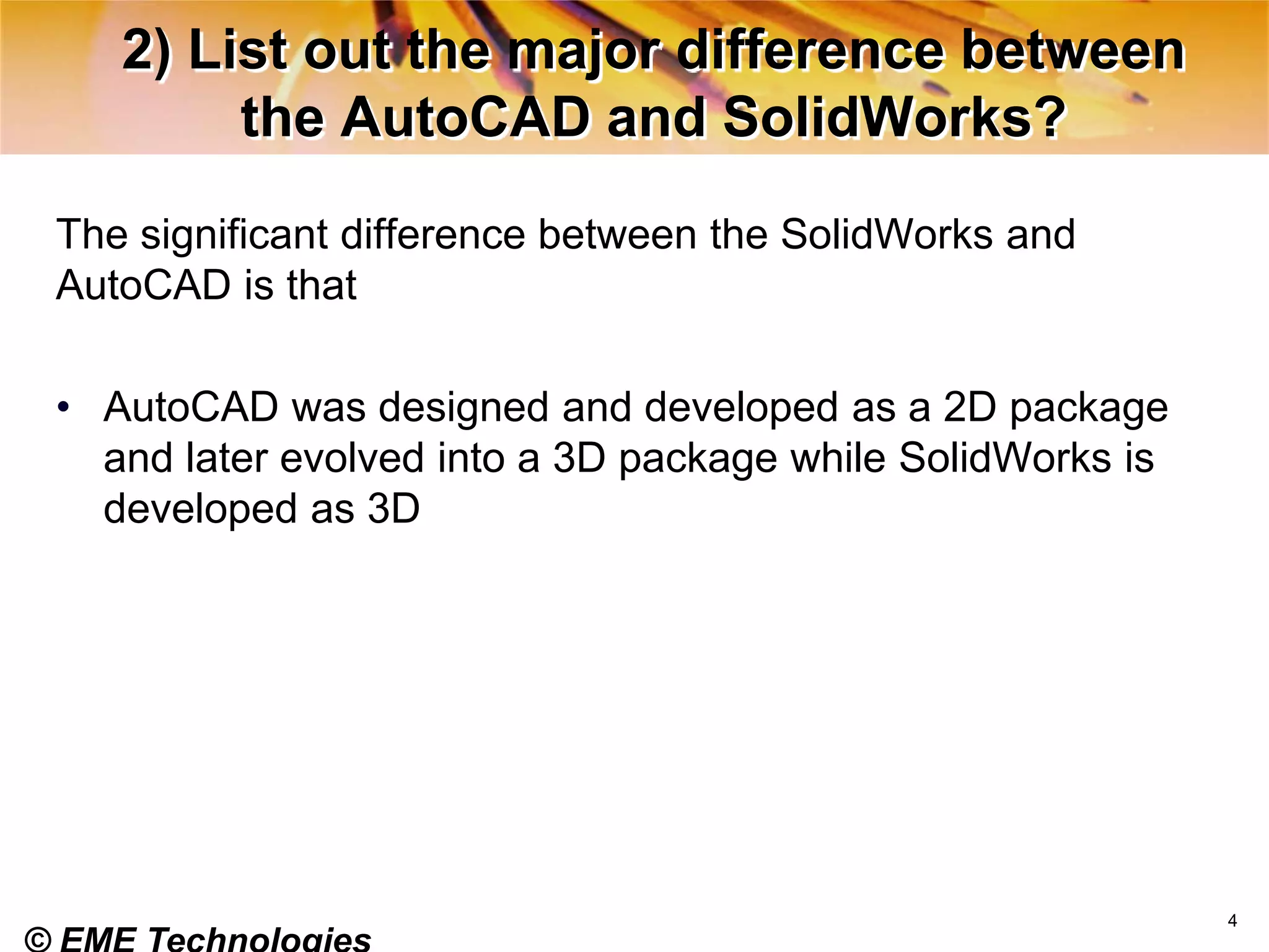Solidworks Cad Question Top 10 Interview Questions for Solidworks | PPTX