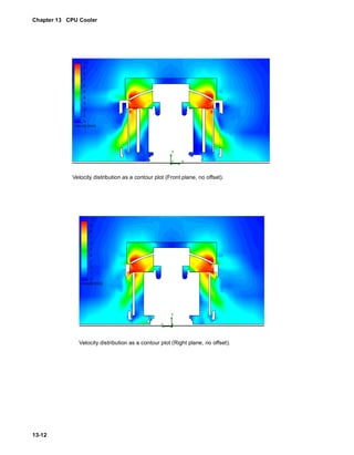 Chapter 13 CPU Cooler 
13-12 
Velocity distribution as a contour plot (Front plane, no offset). 
Velocity distribution as a contour plot (Right plane, no offset). 
 