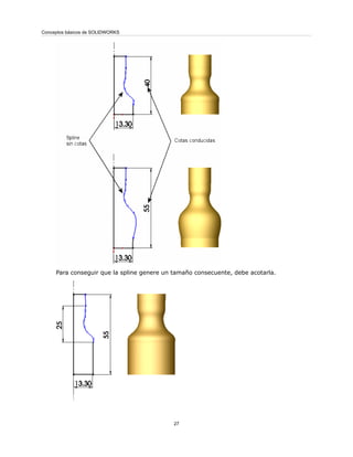 Para conseguir que la spline genere un tamaño consecuente, debe acotarla.
27
Conceptos básicos de SOLIDWORKS
 